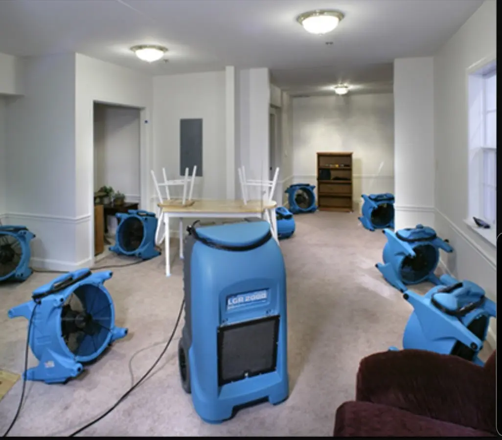Air movers and dehumidifier setup for Water Extraction & Removal in Waverly